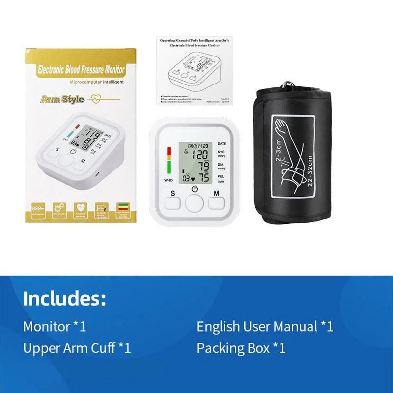 Automatic Tonometer Arm Blood Pressure Monitor Pressure Sensor Monitor BP Equipment Digital Tensiometer LED Display Arm Cuff