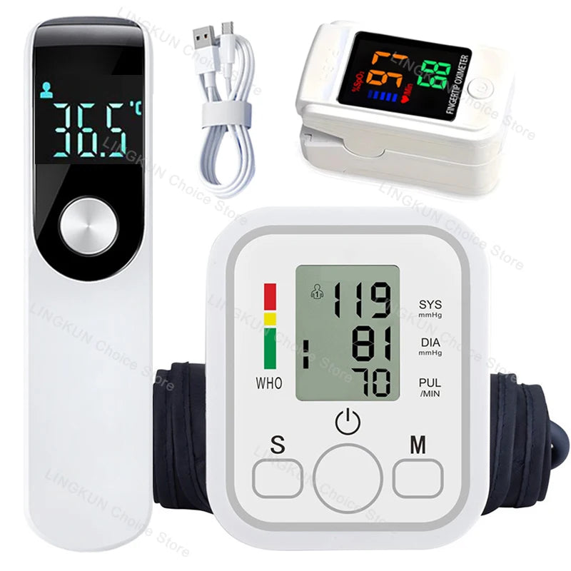 Automatic Tonometer Arm Blood Pressure Monitor Pressure Sensor Monitor BP Equipment Digital Tensiometer LED Display Arm Cuff