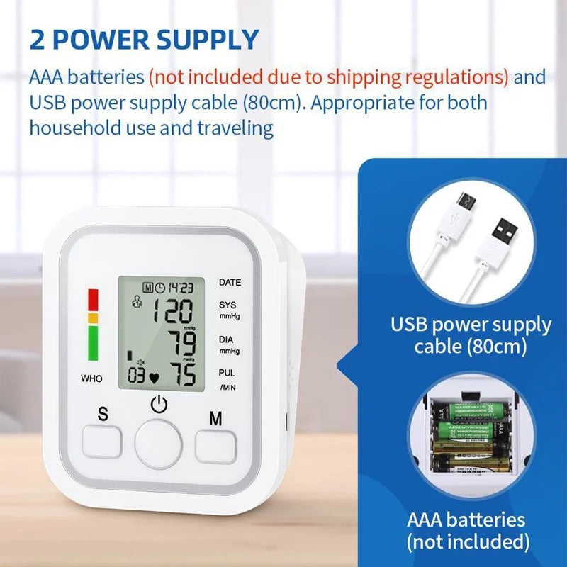 Automatic Tonometer Arm Blood Pressure Monitor Pressure Sensor Monitor BP Equipment Digital Tensiometer LED Display Arm Cuff